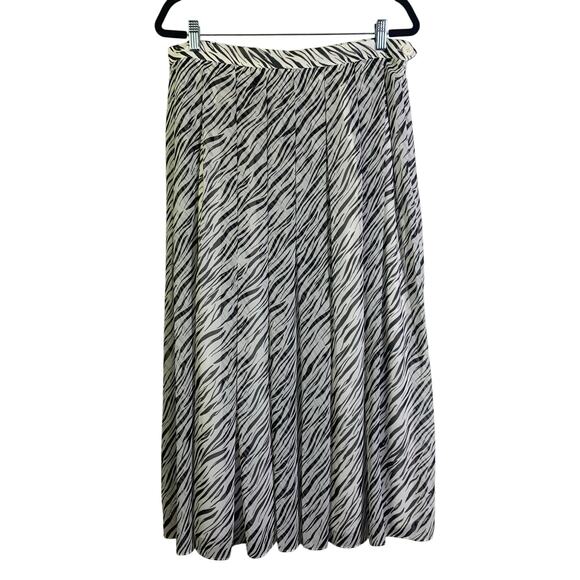 WHO WHAT WEAR Skirt 12 Zebra Print‎ Pleated Side Button Hidden Zipper Midi Lined - Picture 1 of 10